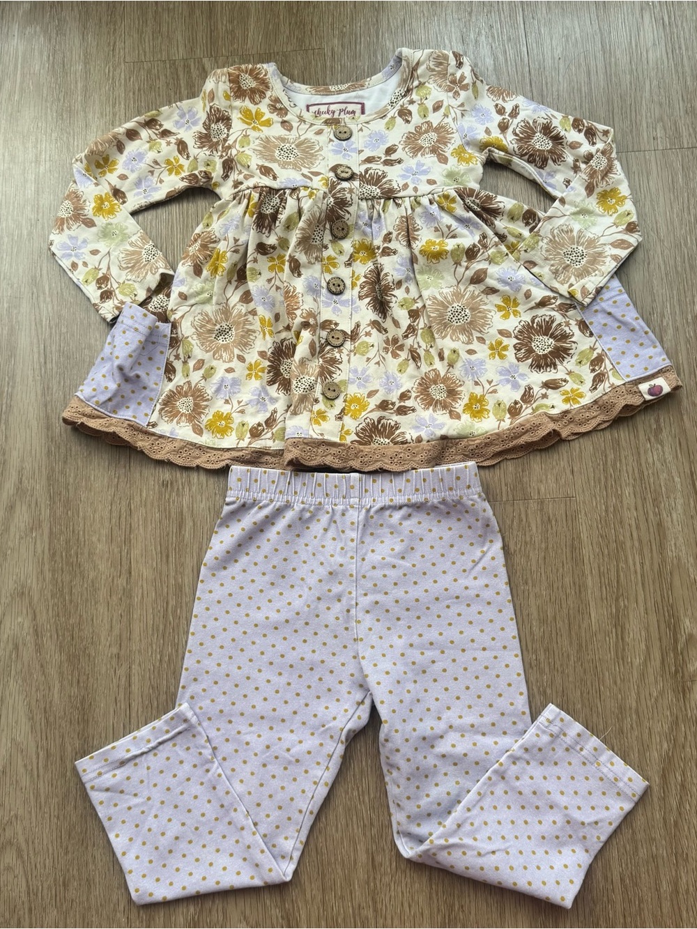 cheeky plum floral tunic with coordinating polka dot leggings
